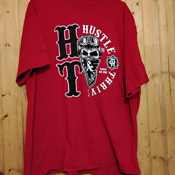 Men's Red XXL Hustle and Thrive Vintage Hip Hop Streetweat T-Shirt - Picture 1 of 4
